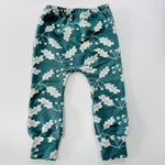 Eddie & Bee organic cotton leggings in Pine "Acorn Leaves" print. (Thicker Jersey Fabric)
