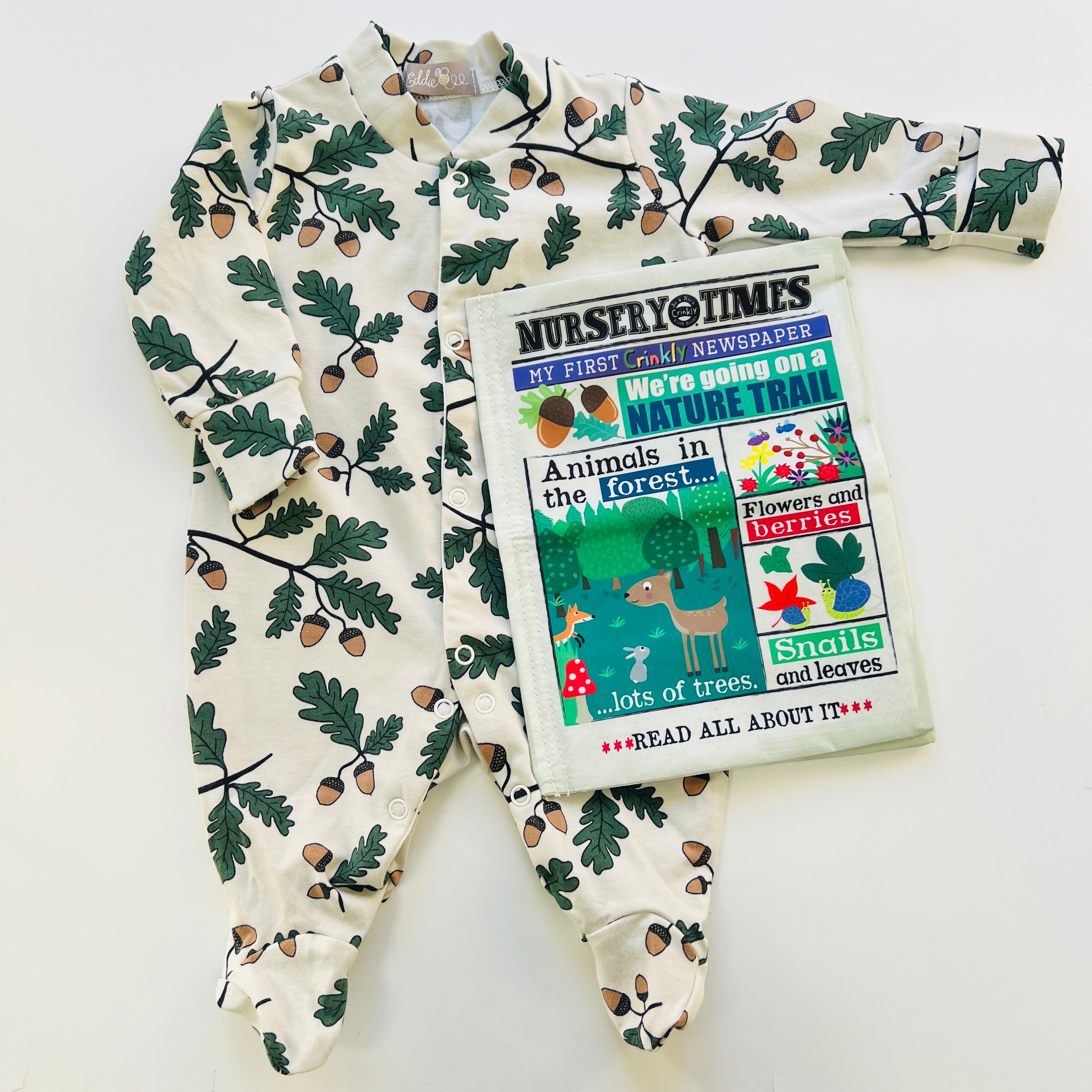 Little Acorn Sleep suit and Nature Trail Crinkly Newspaper Gift Set