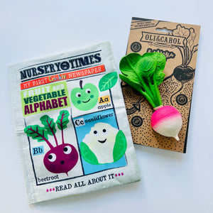 Radish Teething toy and fruit and vegetable crinkly newspaper