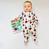 Eddie & Bee organic cotton Baby sleep suit  in Cream "Beets" Beetroot print.