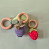 Handmade Crocheted Rattle with Beech Wood Ring – Strawberry