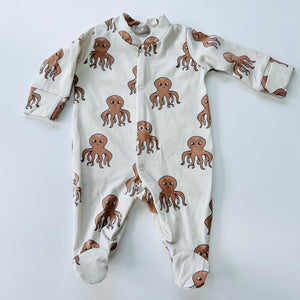 Eddie & Bee organic cotton Baby sleepsuit  in Oat" Baby Octopus " print.
