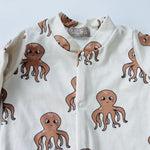 Eddie & Bee organic cotton Baby sleepsuit  in Oat" Baby Octopus " print.