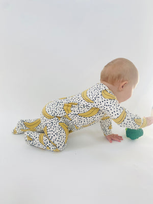 Eddie & Bee organic cotton Baby sleepsuit  in Cream "Banana POP" print.