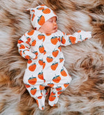 Eddie & Bee organic cotton sleepsuit  in Cream "Strawberry" print.