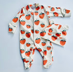 Eddie & Bee organic cotton sleepsuit  in Cream "Strawberry" print.