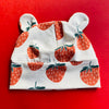 Eddie & Bee organic cotton Baby hat with ears  in Cream " Strawberry" print.