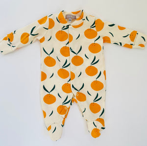 Eddie & Bee organic cotton Baby sleepsuit  in Cream " Clementine grove " print.