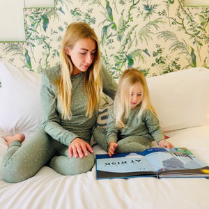 Eddie & Bee organic cotton Adult pyjamas  in Sage "Polka dot" print.