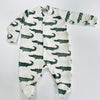 Pre-order for delivery end of September - Eddie & Bee organic cotton Baby sleep suit  in Cream " Enormous Crocodile" print.