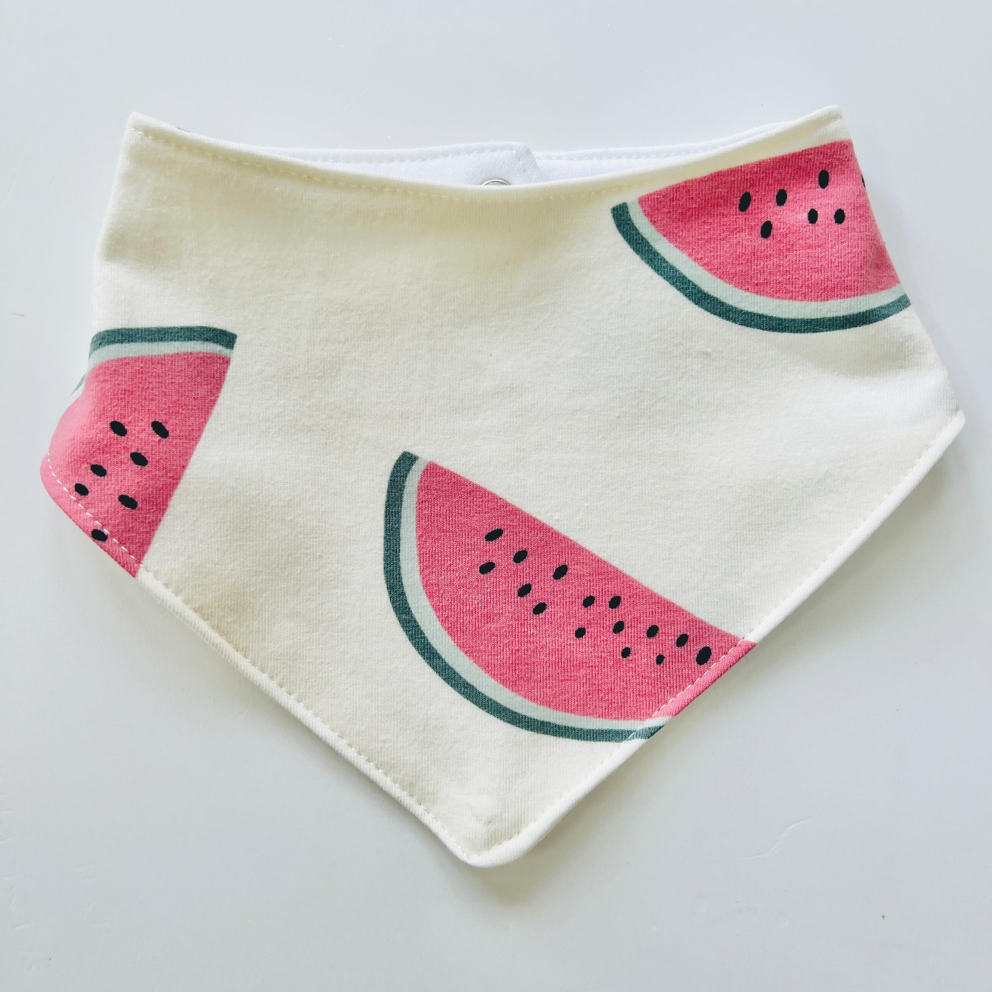 PREORDER FOR DISPATCH BEGINNING MARCH                 Eddie & Bee organic cotton Baby Dribble bib  in Cream "Watermelon" print.