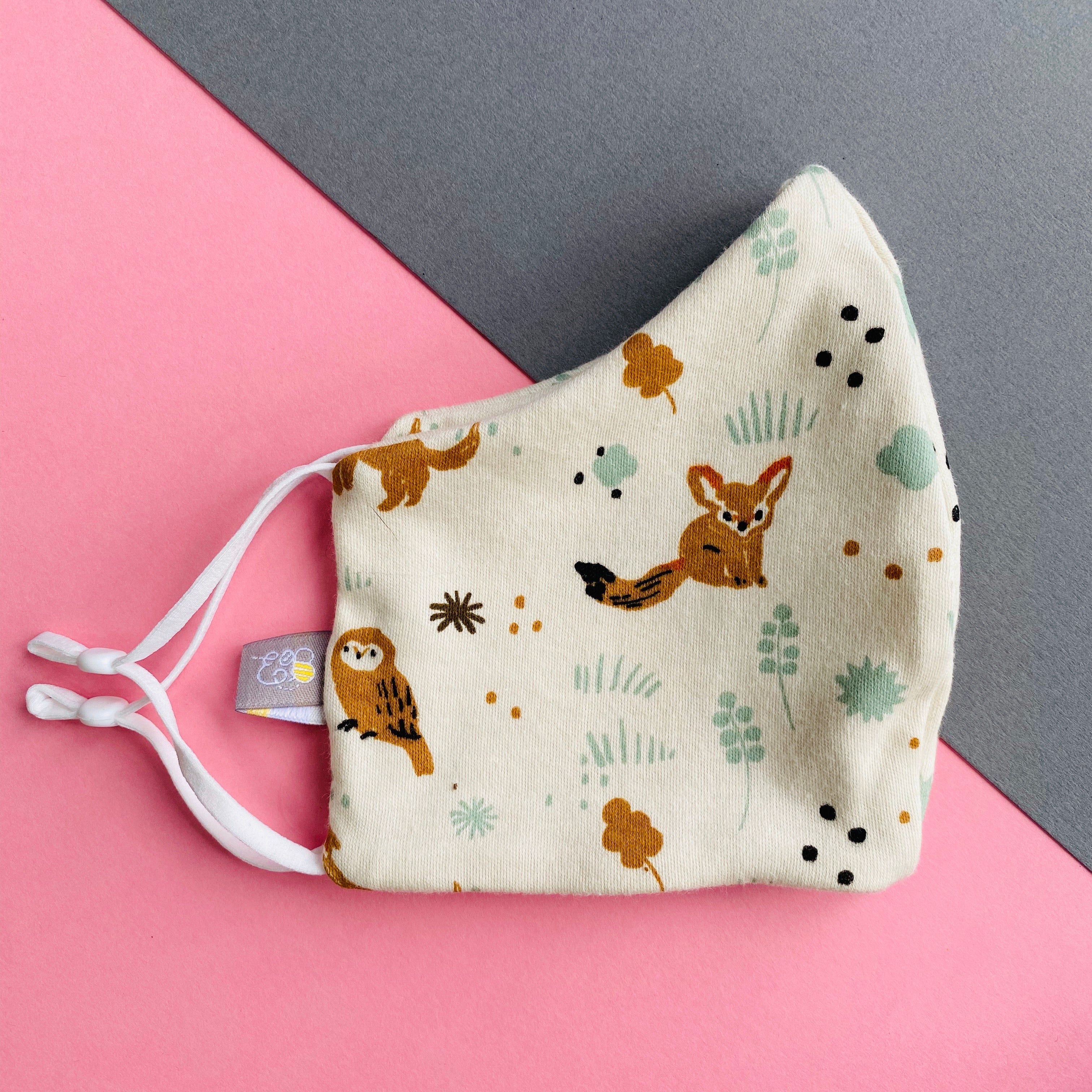 Cream “Woodland owl” Adult Face mask