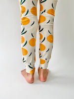 Eddie & Bee organic cotton leggings in Cream "Clementine Grove" print.