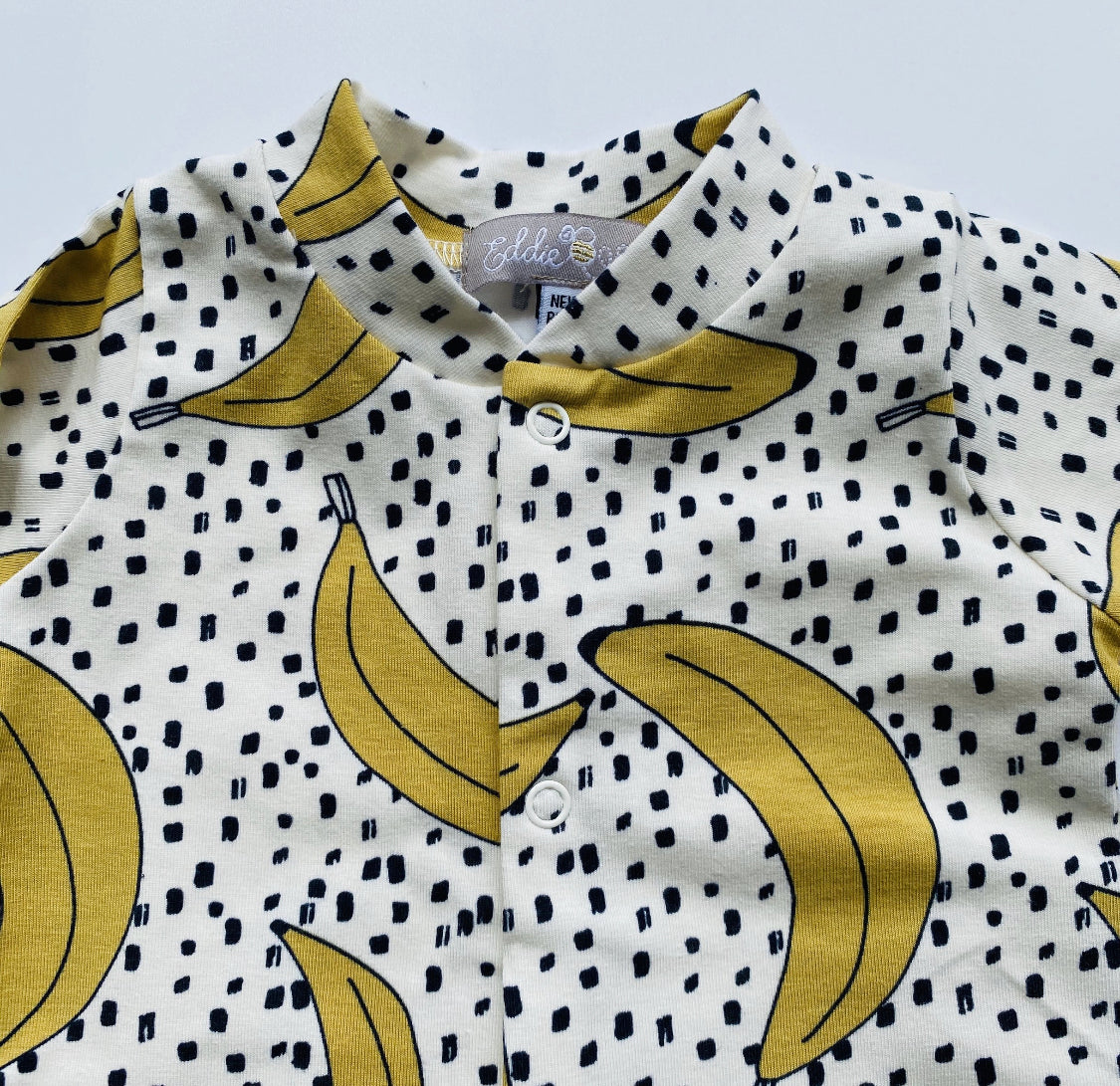 Eddie & Bee organic cotton Baby sleepsuit  in Cream "Banana POP" print.