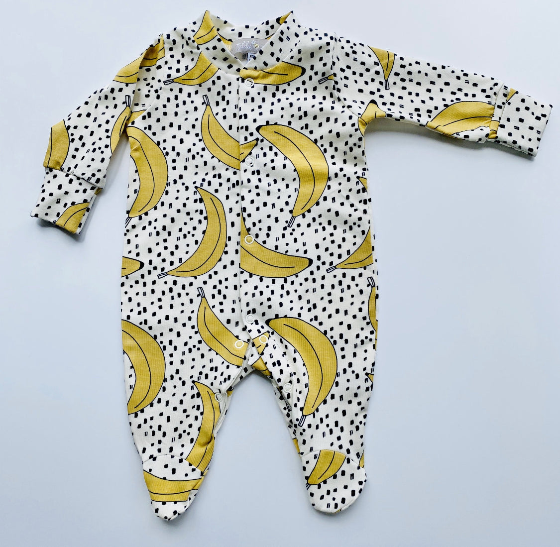 Eddie & Bee organic cotton Baby sleepsuit  in Cream "Banana POP" print.