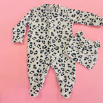 Eddie & Bee organic cotton Baby hat with ears  in Grey " Snow Leopard spot" print.