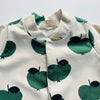 Eddie & Bee organic cotton Baby sleep suit  in Oat " Green Apple " print.