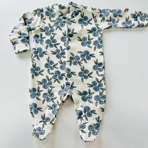 Eddie & Bee organic cotton Baby sleepsuit  in Cream " Blueberry " print.