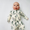 Preorder for send September delivery- Eddie & Bee organic cotton Baby sleepsuit  in cream "Cactus " print.