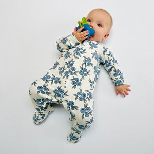 Eddie & Bee organic cotton Baby sleepsuit  in Cream " Blueberry " print.